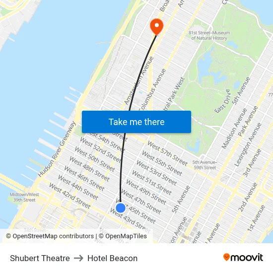 Shubert Theatre to Hotel Beacon map