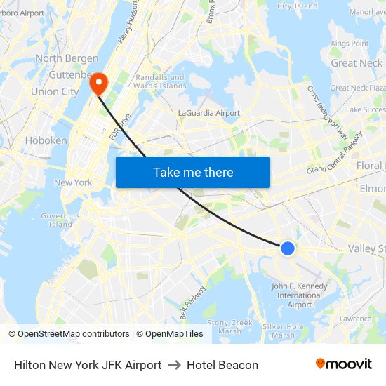 Hilton New York JFK Airport to Hotel Beacon map