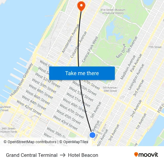 Grand Central Terminal to Hotel Beacon map