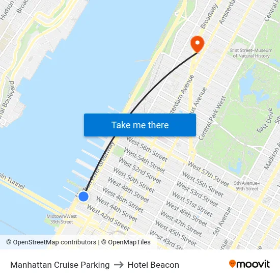 Manhattan Cruise Parking to Hotel Beacon map