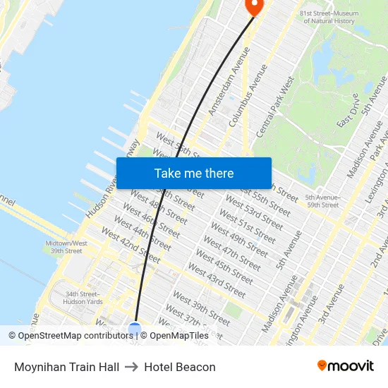 Moynihan Train Hall to Hotel Beacon map