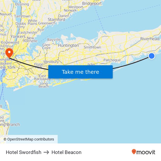 Hotel Swordfish to Hotel Beacon map