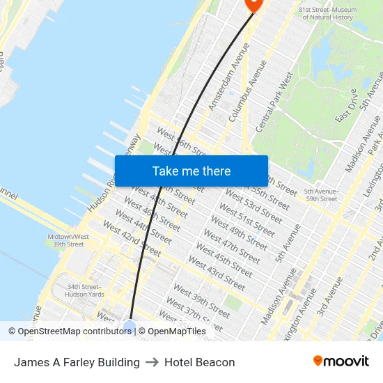 James A Farley Building to Hotel Beacon map