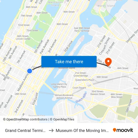 Grand Central Terminal to Museum Of the Moving Image map