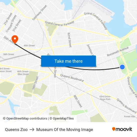 Queens Zoo to Museum Of the Moving Image map