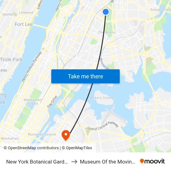 New York Botanical Garden Tram to Museum Of the Moving Image map