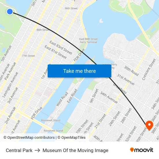 Central Park to Museum Of the Moving Image map
