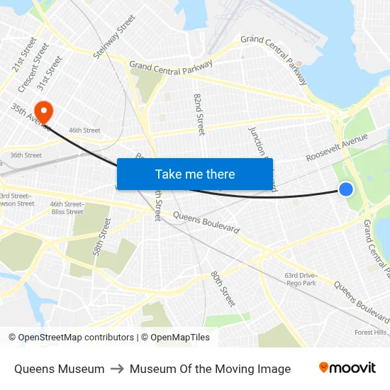 Queens Museum to Museum Of the Moving Image map