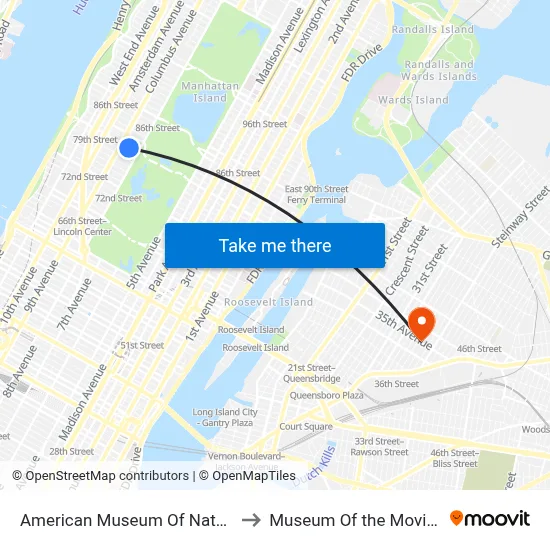 American Museum Of Natural History to Museum Of the Moving Image map