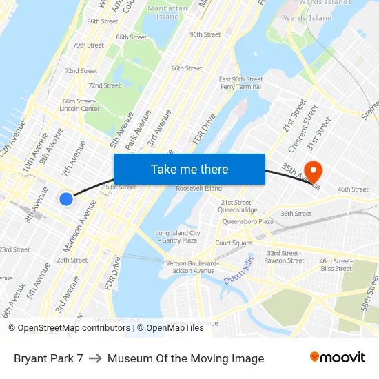 Bryant Park 7 to Museum Of the Moving Image map