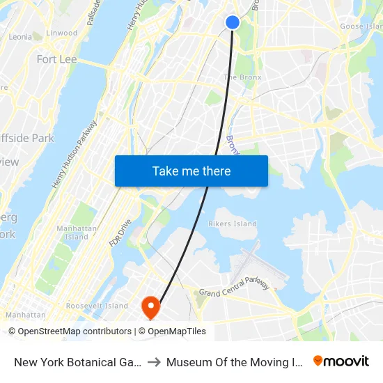 New York Botanical Garden to Museum Of the Moving Image map