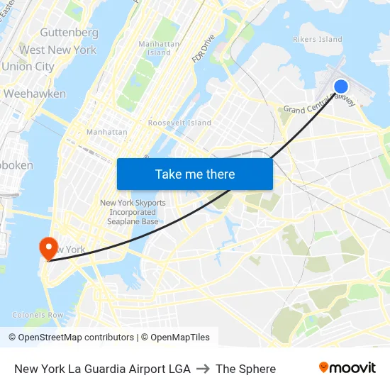 New York La Guardia Airport LGA to The Sphere map