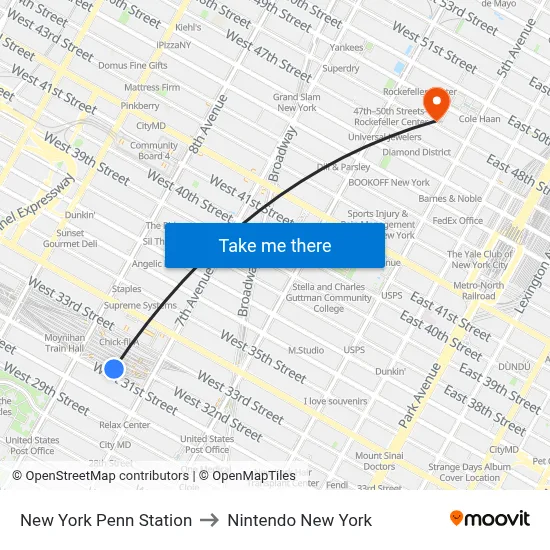 New York Penn Station to Nintendo New York map