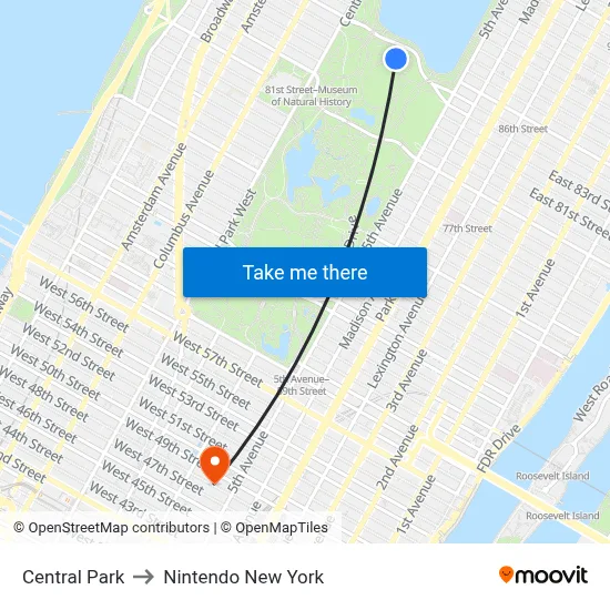 Central Park to Nintendo New York map