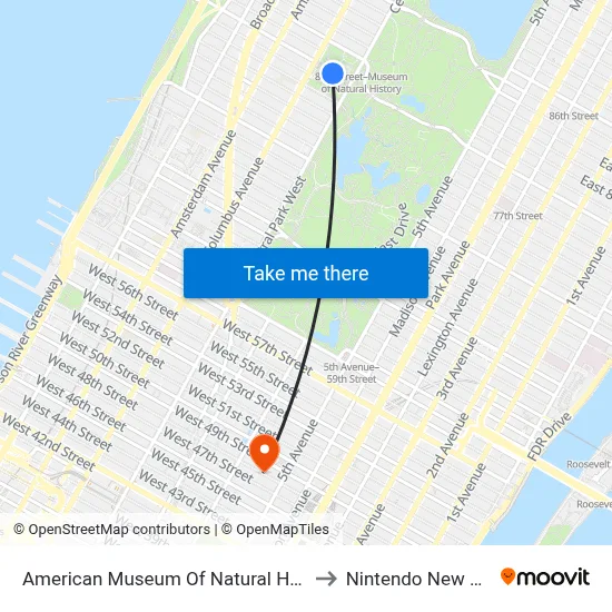 American Museum Of Natural History to Nintendo New York map
