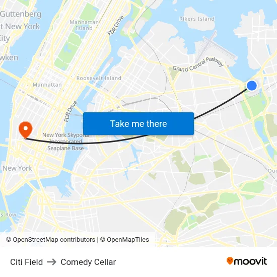 Citi Field to Comedy Cellar map