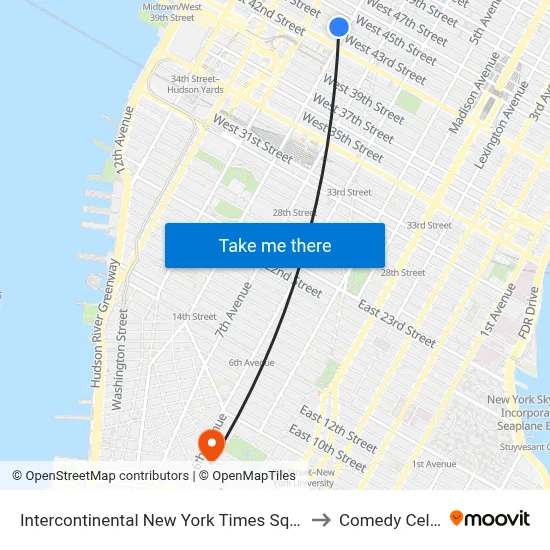 Intercontinental New York Times Square to Comedy Cellar map