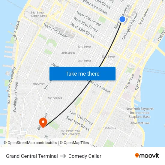 Grand Central Terminal to Comedy Cellar map