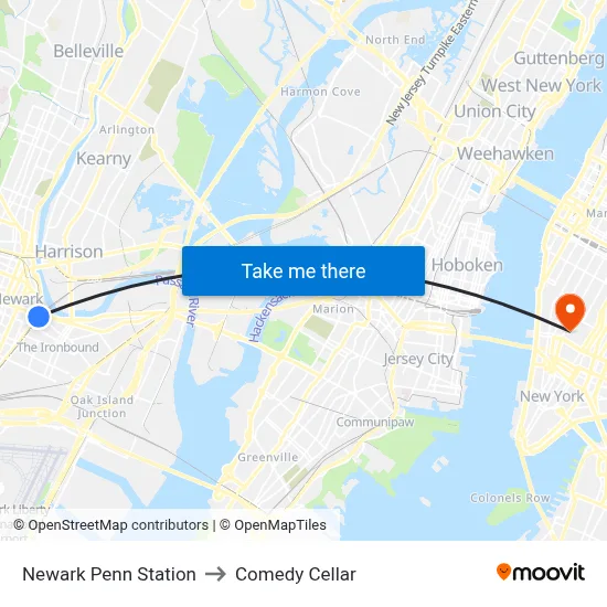 Newark Penn Station to Comedy Cellar map