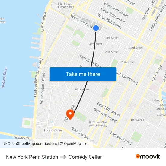 New York Penn Station to Comedy Cellar map