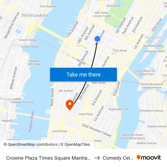 Crowne Plaza Times Square Manhattan to Comedy Cellar map