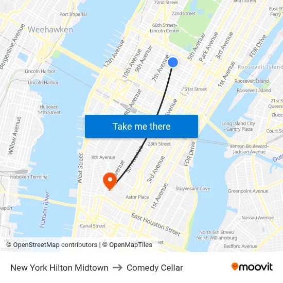 New York Hilton Midtown to Comedy Cellar map