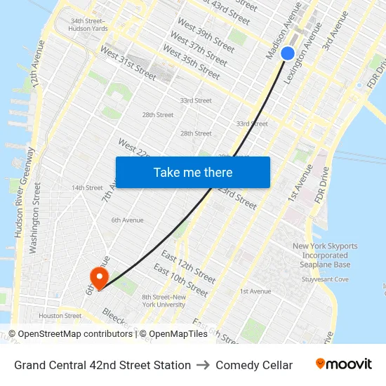 Grand Central 42nd Street Station to Comedy Cellar map