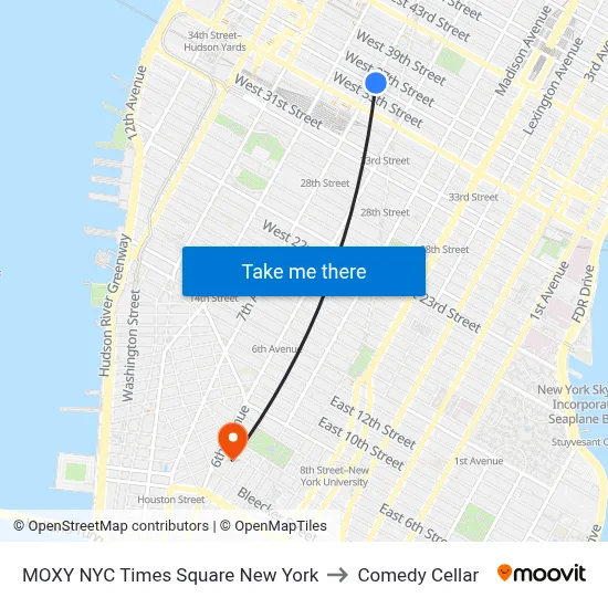 MOXY NYC Times Square New York to Comedy Cellar map