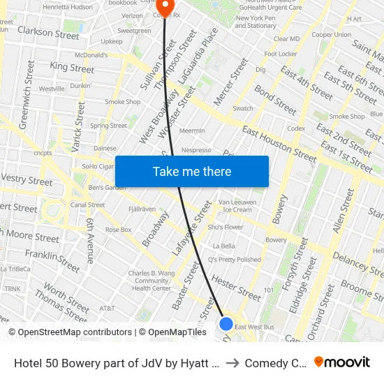 Hotel 50 Bowery part of JdV by Hyatt New York to Comedy Cellar map
