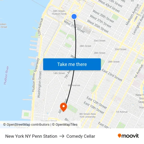 New York NY Penn Station to Comedy Cellar map