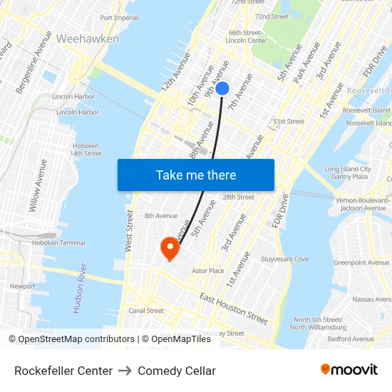 Rockefeller Center to Comedy Cellar map