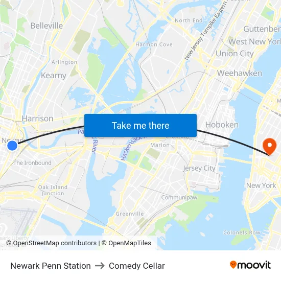 Newark Penn Station to Comedy Cellar map