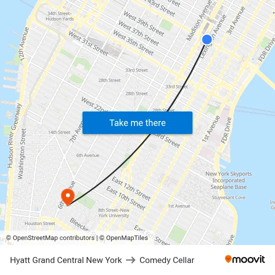 Hyatt Grand Central New York to Comedy Cellar map