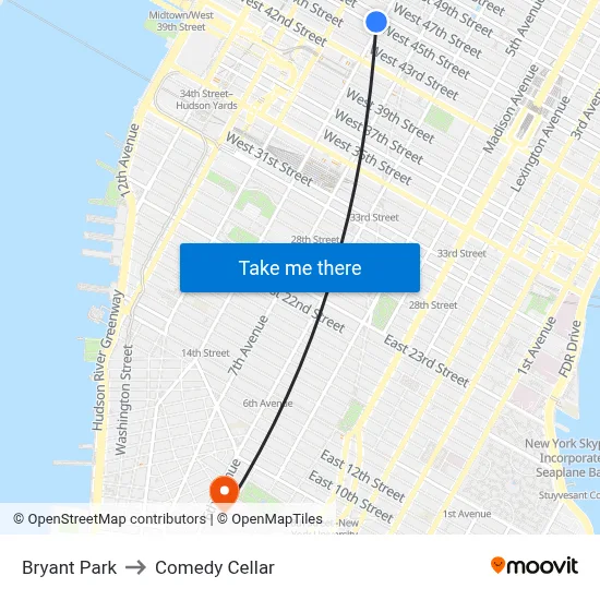 Bryant Park to Comedy Cellar map