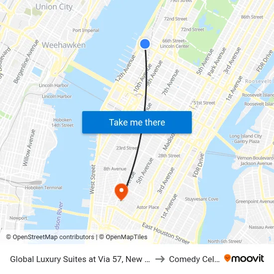Global Luxury Suites at Via 57, New York to Comedy Cellar map