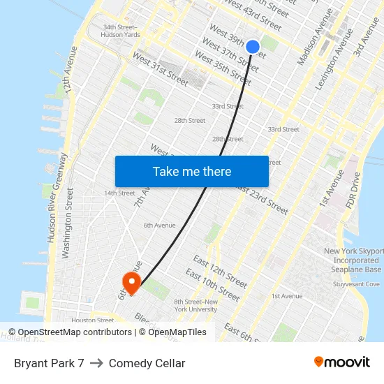 Bryant Park 7 to Comedy Cellar map