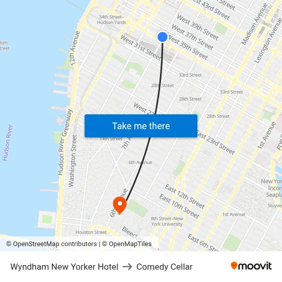 Wyndham New Yorker Hotel to Comedy Cellar map