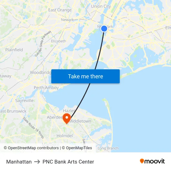 Manhattan to PNC Bank Arts Center map
