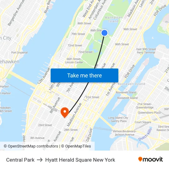 Central Park to Hyatt Herald Square New York map