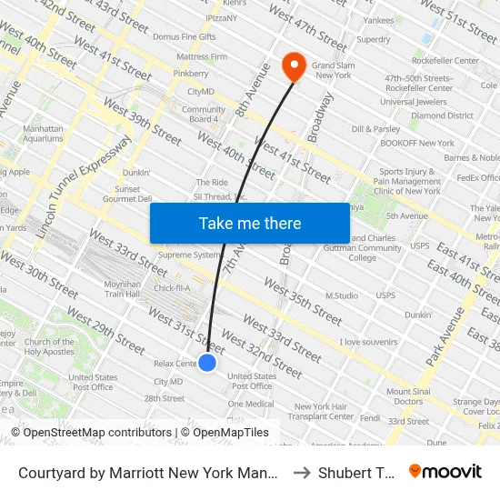 Courtyard by Marriott New York Manhattan Chelsea to Shubert Theatre map