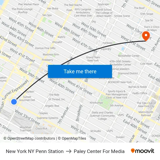 New York NY Penn Station to Paley Center For Media map