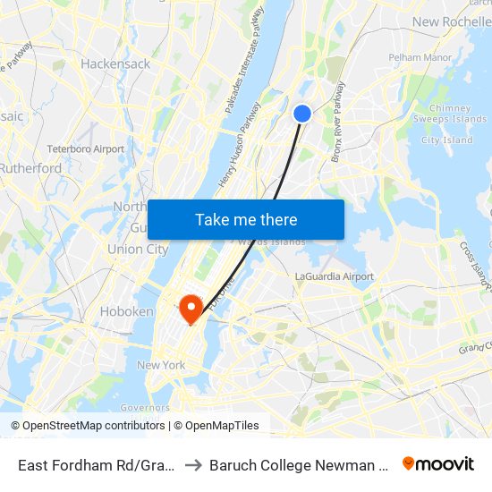 East Fordham Rd/Grand Concourse to Baruch College Newman Vertical Campus map