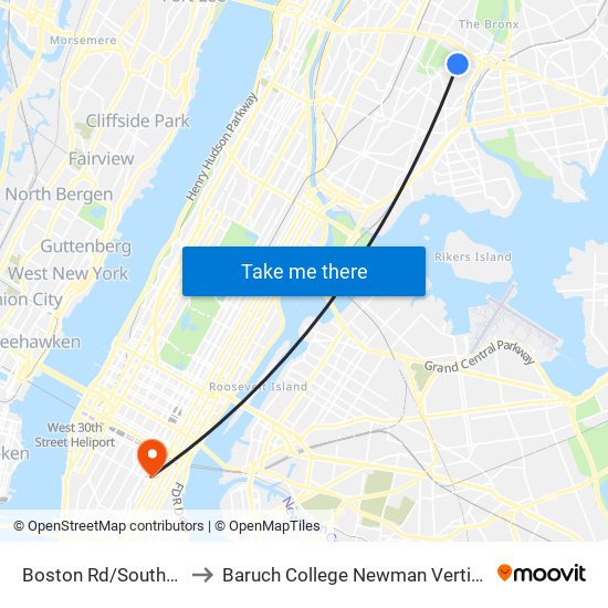 Boston Rd/Southern Blvd to Baruch College Newman Vertical Campus map