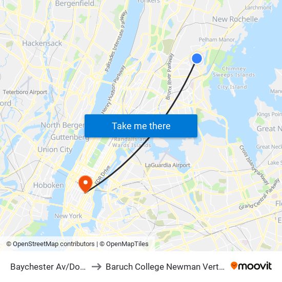 Baychester Av/Donizetti Pl to Baruch College Newman Vertical Campus map