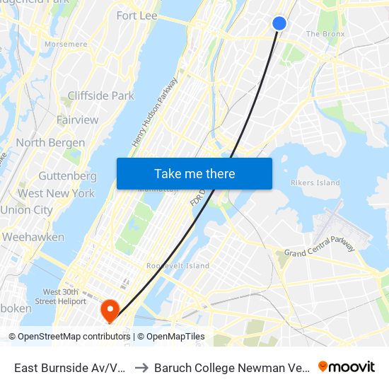 East Burnside Av/Valentine Av to Baruch College Newman Vertical Campus map