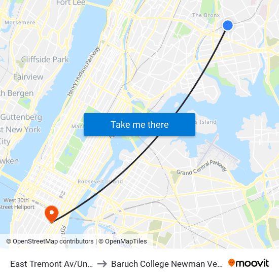 East Tremont Av/Unionport Rd to Baruch College Newman Vertical Campus map