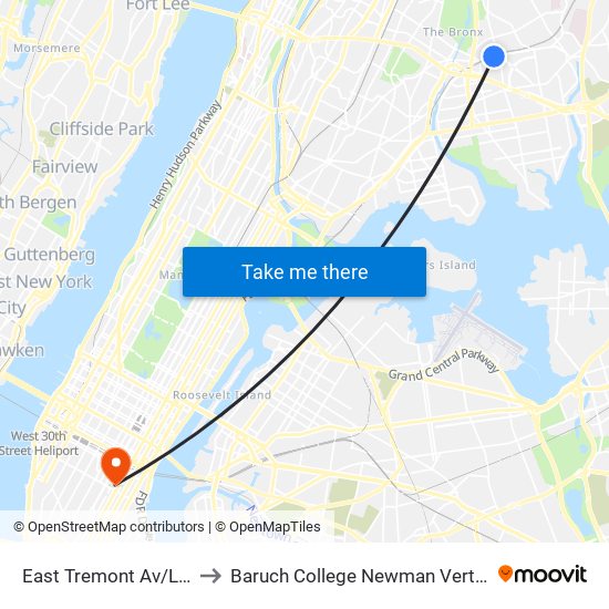 East Tremont Av/Leland Av to Baruch College Newman Vertical Campus map