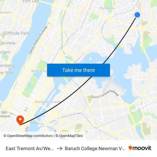 East Tremont Av/Westchester Av to Baruch College Newman Vertical Campus map