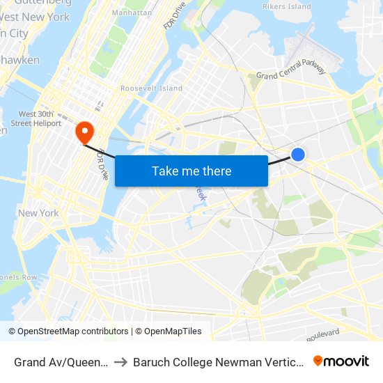 Grand Av/Queens Blvd to Baruch College Newman Vertical Campus map