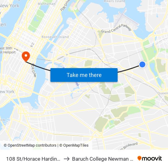 108 St/Horace Harding Expwy North to Baruch College Newman Vertical Campus map